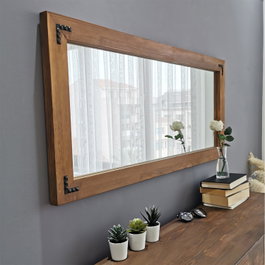 Hanah Home Espejo de Madera Maciza de Pino Color Nogal